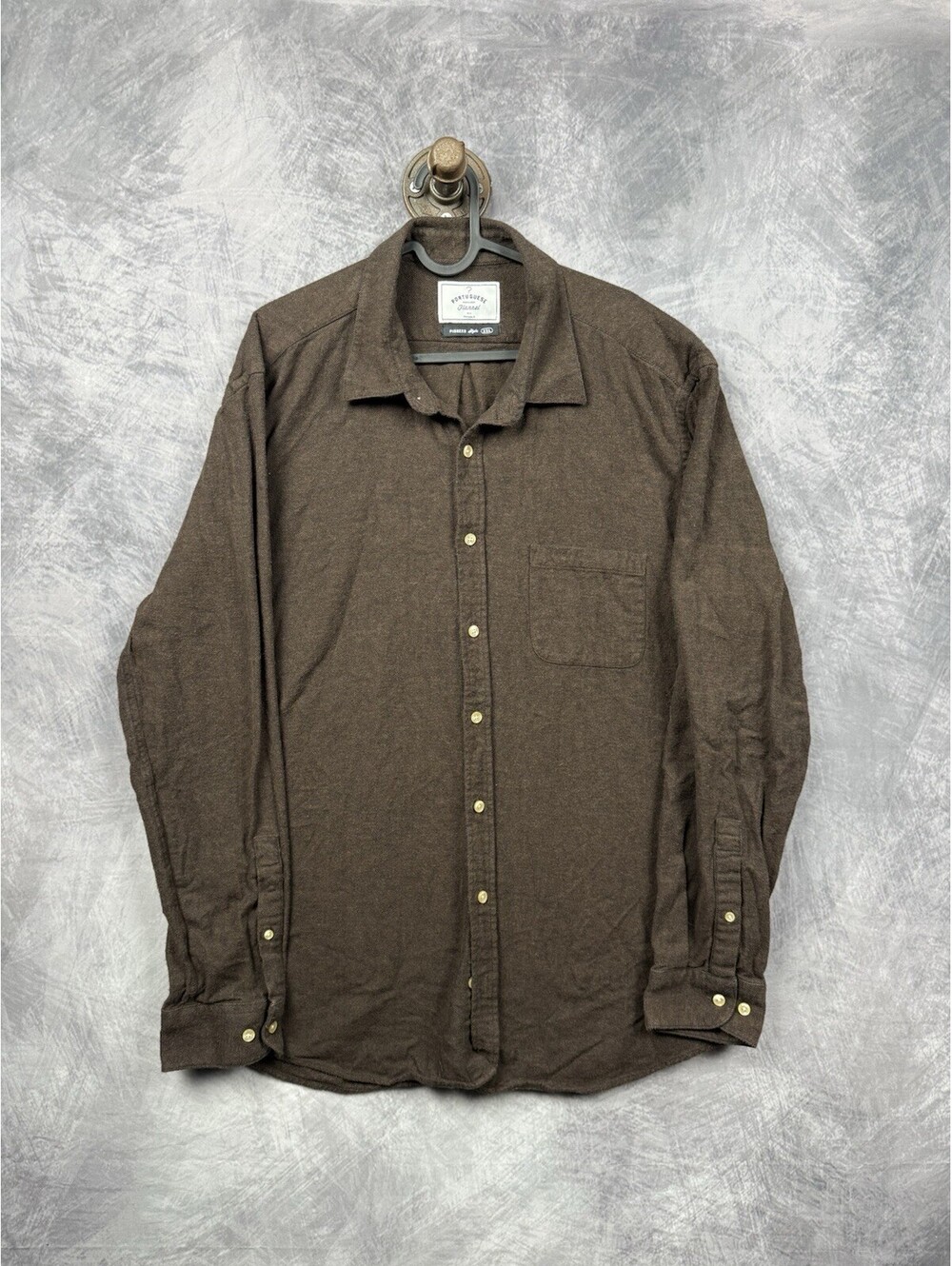 Portuguese Flannel Button Up Chamois Shirt Men 2XL Brown Pioneer Style Soft